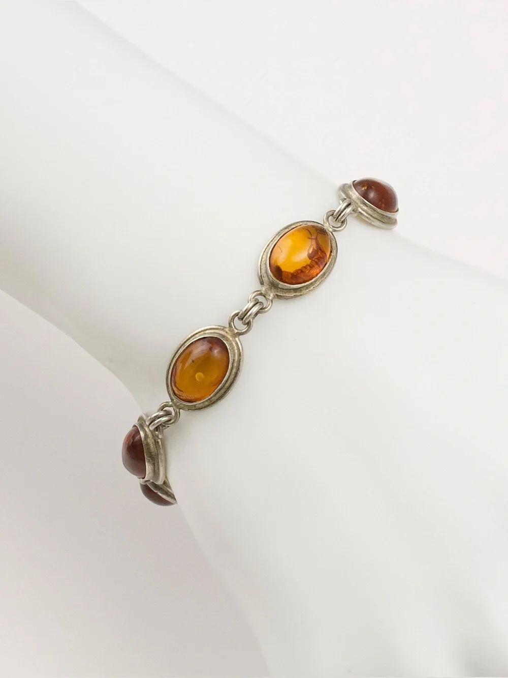 Vintage Baltic Amber Sterling Silver Link Bracelet